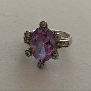 925 Sterling Silver Chunky Purple Faux Gem Funky Statement Cocktail Ring Sz 6.5